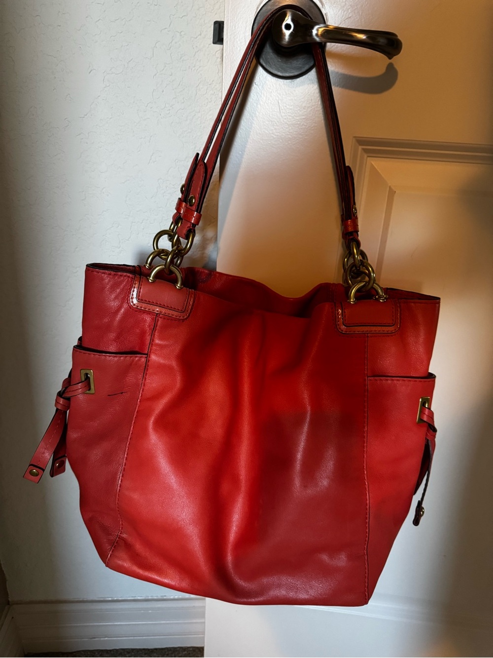 Coach Orange Leather Tote with Brass-Tone Hardware